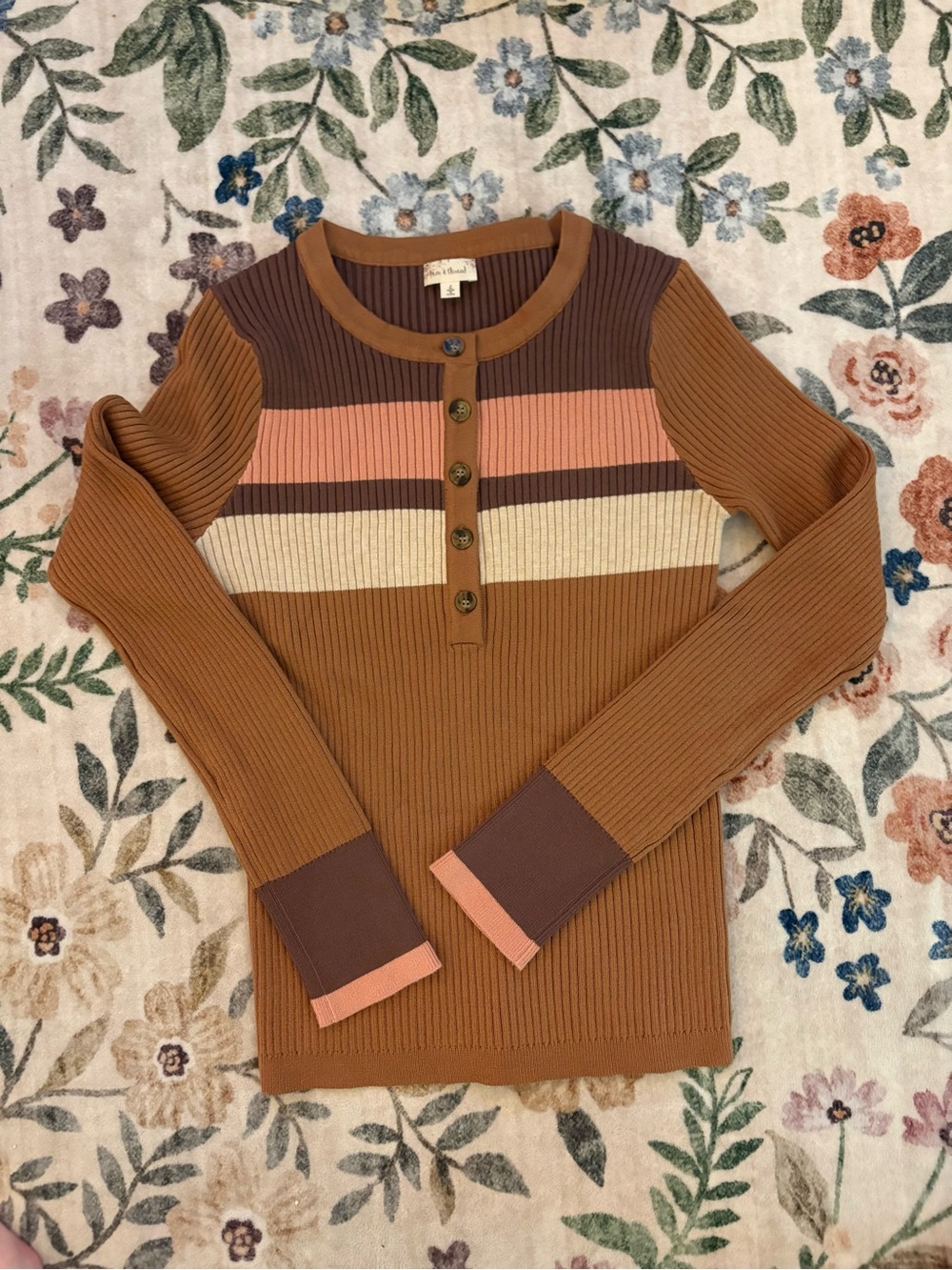 Hem & Thread Ribbed Knit Henley in Rust, Pink, Cream, and Chocolate